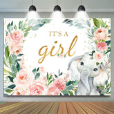 Lofaris Pink Floral Elephant Its A Girl Baby Shower Backdrop